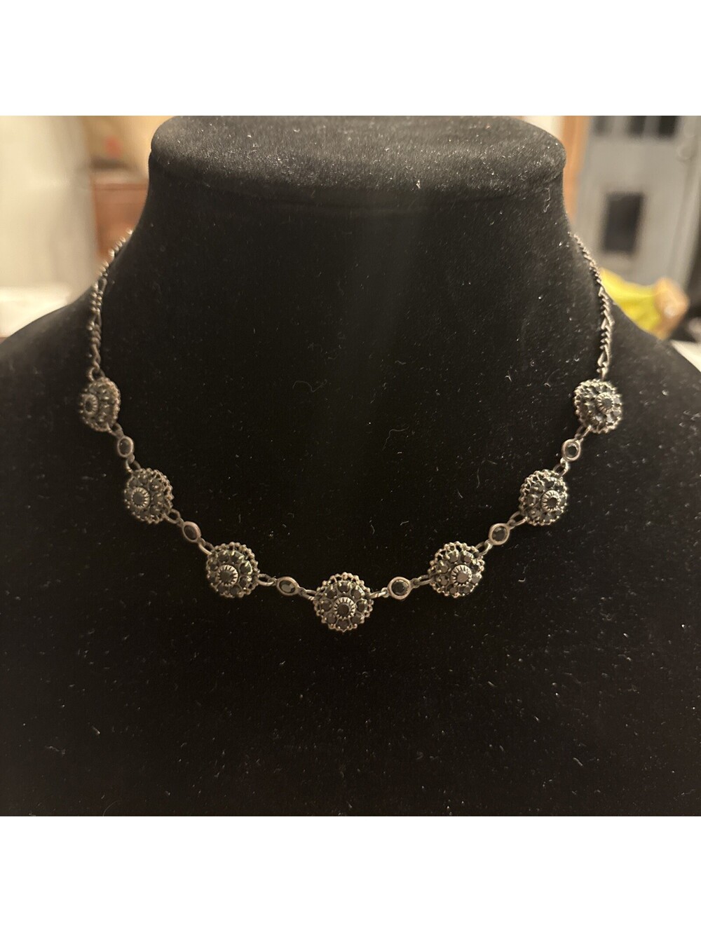 Vintage Kenny Ma San Francisco Choker Collar Necklace Antiqued Crystal Floral